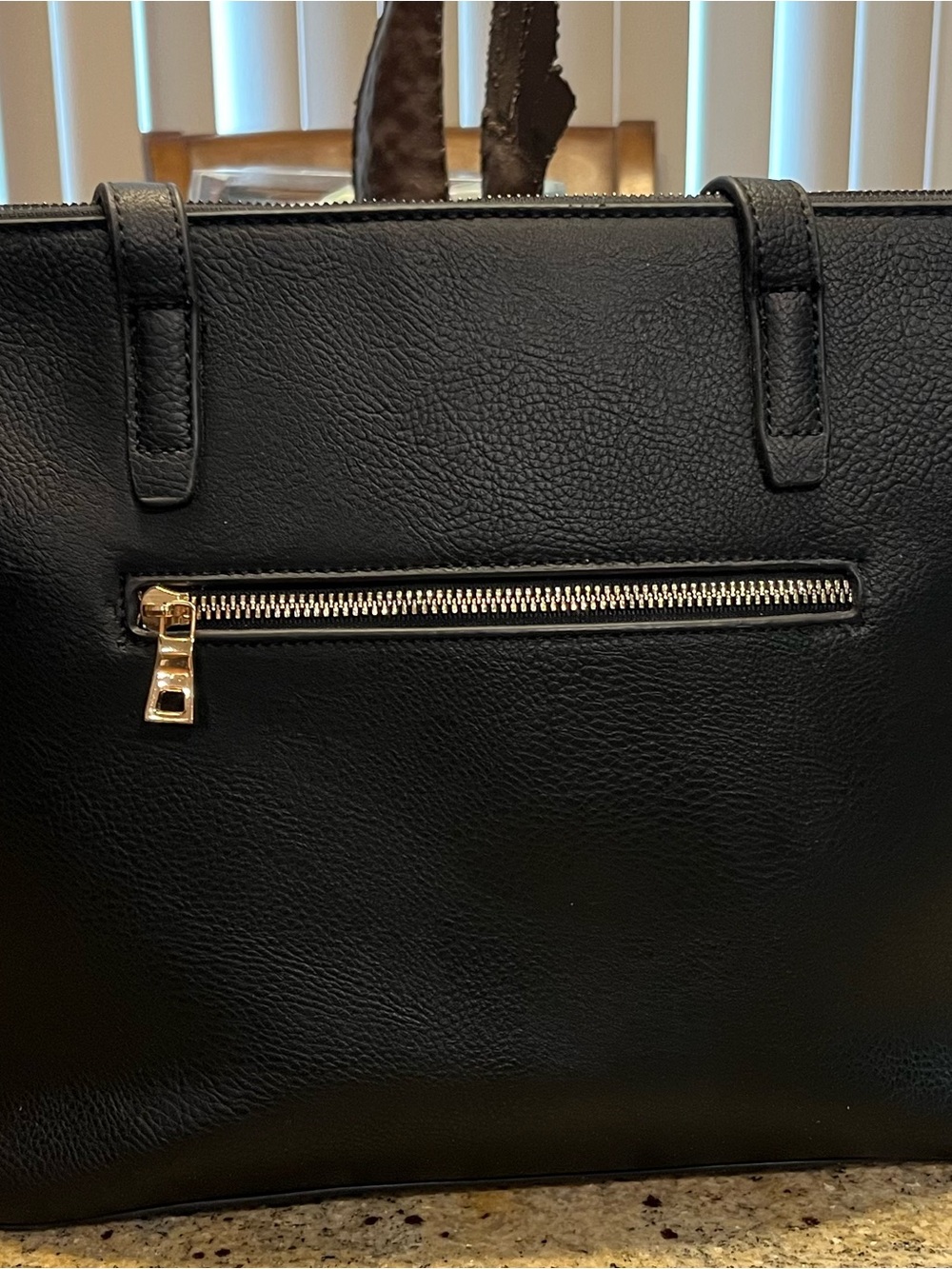 Classic Black Tote Handbag with Gold Zip Accent and matching Wallet (2 pc set)